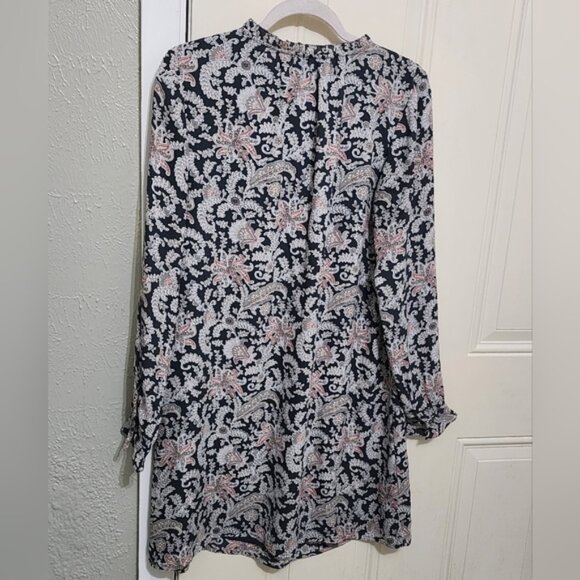 LOFT Women's Vine Ruffle Floral Paisley Split Neck Shirt Dress - Picture 11 of 16